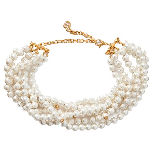 Gold tone and faux pearl choker