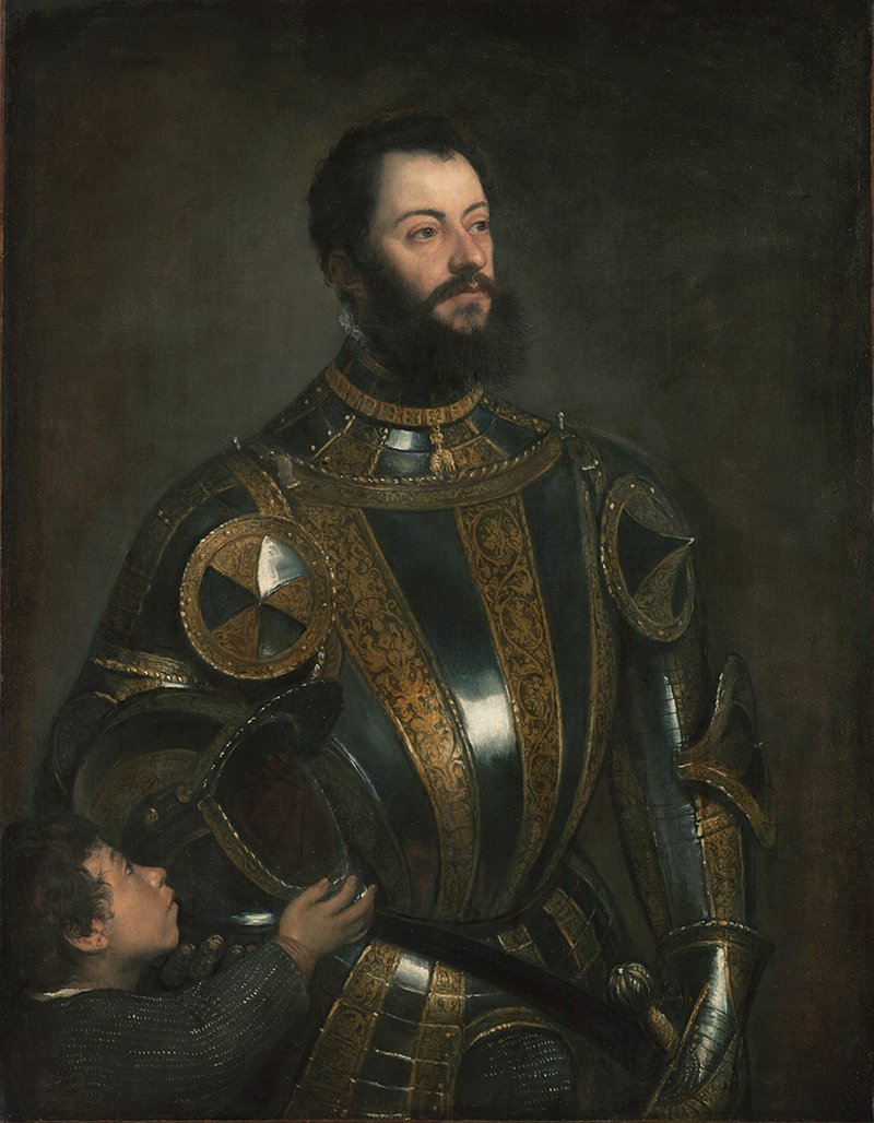  PORTRAIT OF ALFONSO<br />
D’AVALOS, MARCHESE DEL<br />
VASTO, IN ARMOR WITH A PAGE<br />
BY TITIAN