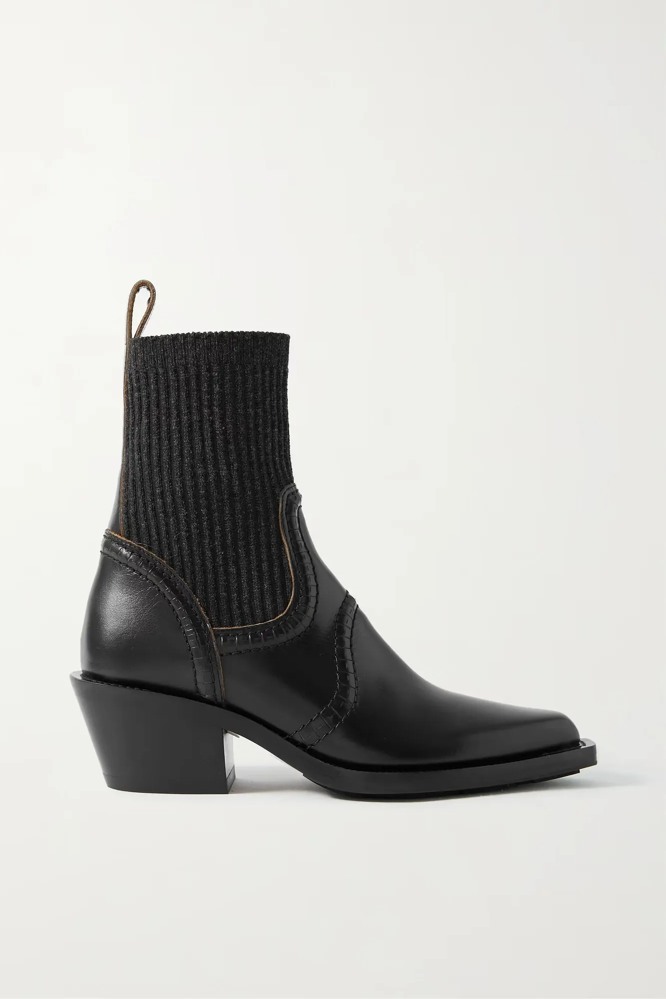 CHLOÉ, Nellie ribbed cashmere-blend and leather ankle boots, approx. ₹1,02,000