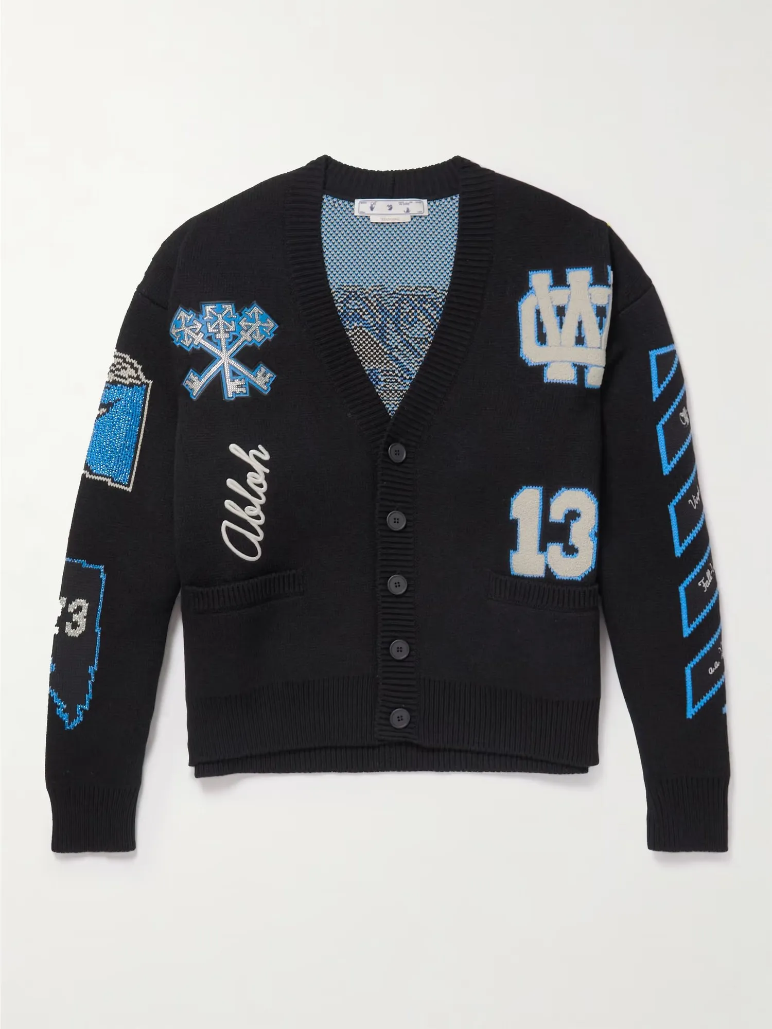 OFF-WHITE, Appliquéd Wool and Cotton-Blend Jacquard Cardigan, approx. ₹2,85,500