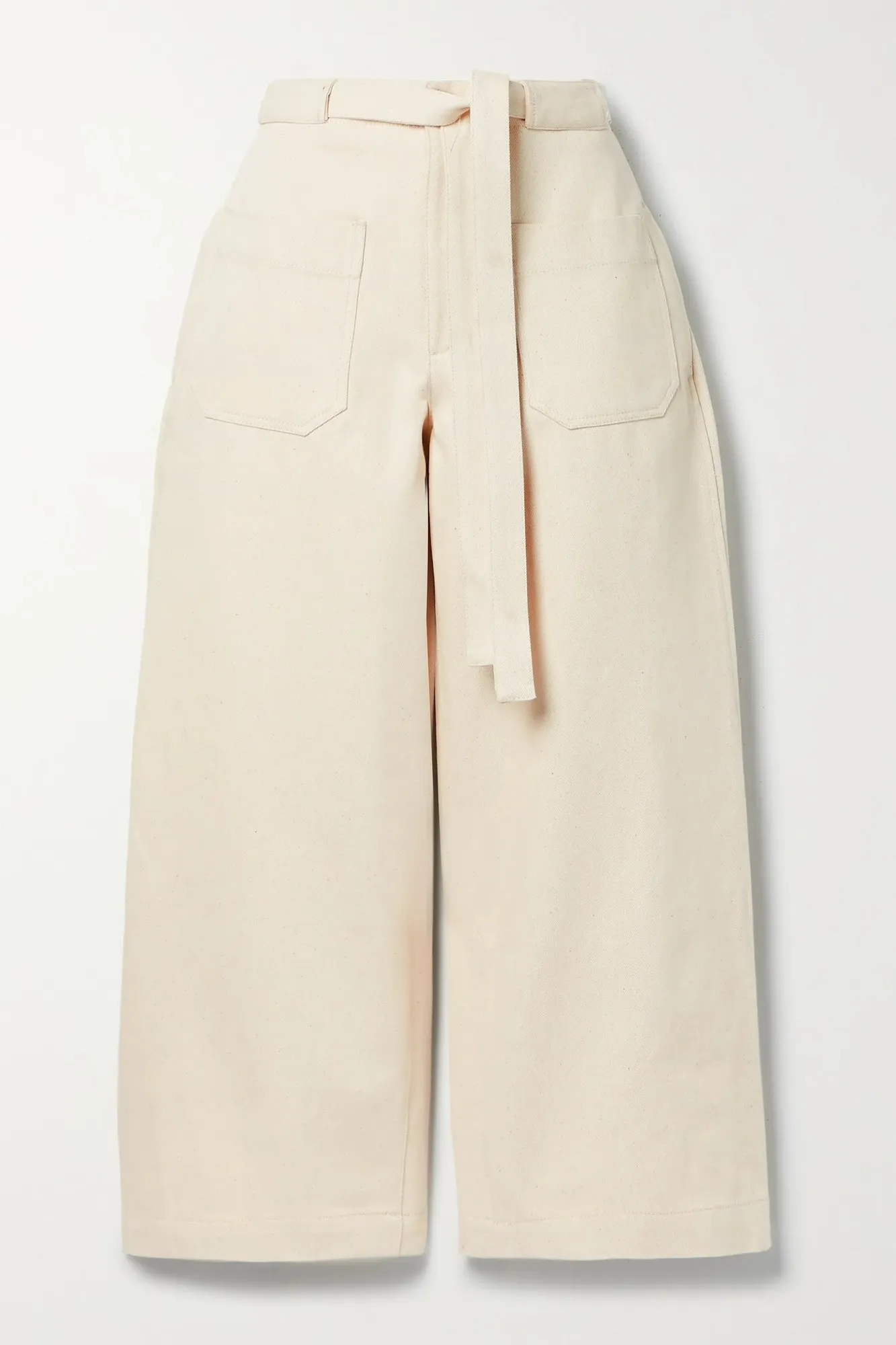 DEVEAUX Scout Cropped Belted Cotton Twill Wide Leg Pants