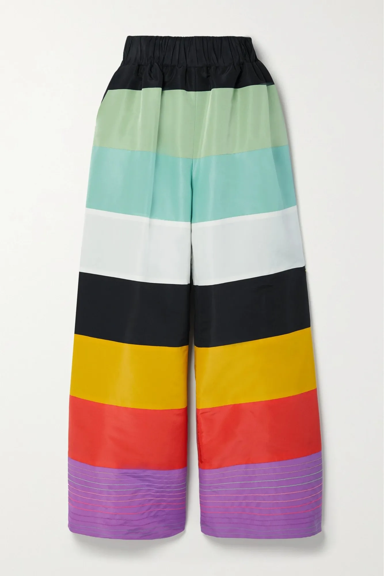 CHRISTOPHER JOHN ROGERS Paneled Silk Satin Wide Leg Pants