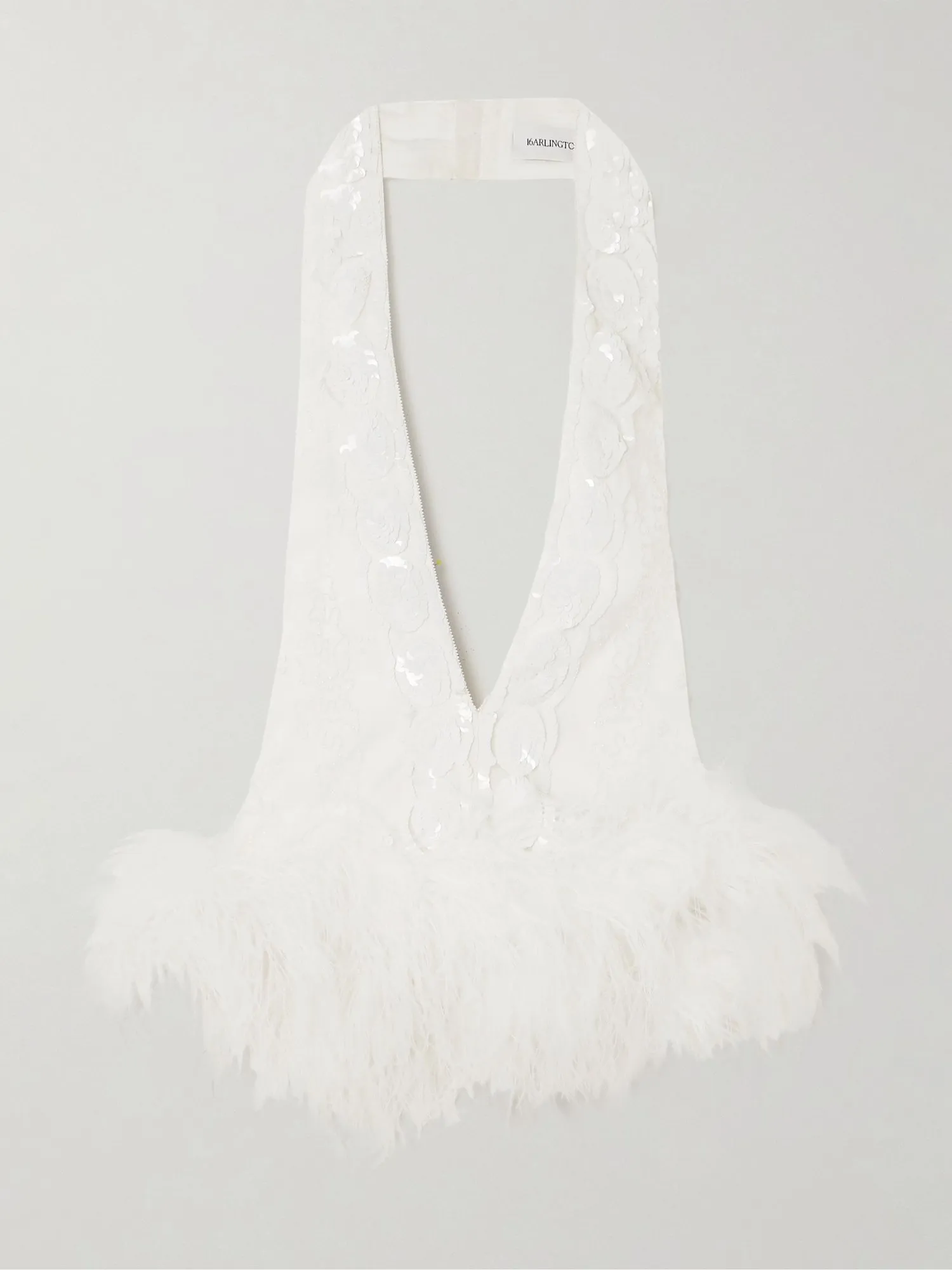 16ARLINGTON, Salina feather-trimmed embellished tulle halter neck top, approx. ₹ 1,74,320