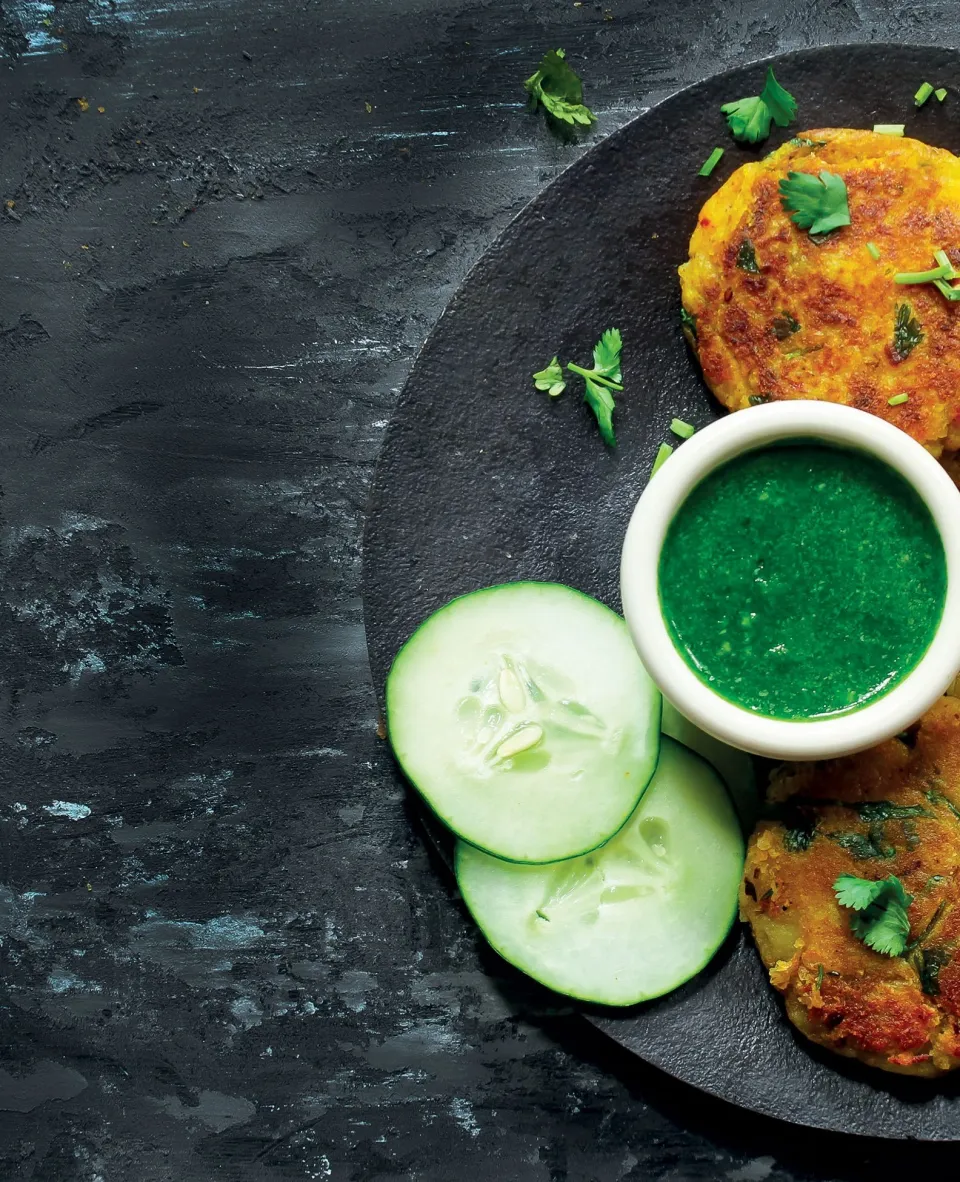 MAKHANA TIKKI WITH GREEN CHUTNEY